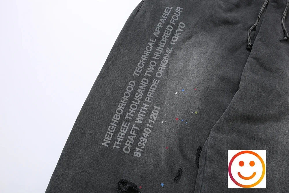 Hole Damage quartz pantaloni della tuta NBHD pantaloni larghi uomo donna pantaloni da pista con spruzzi di inchiostro di lavaggio retrò pesante di alta qualità