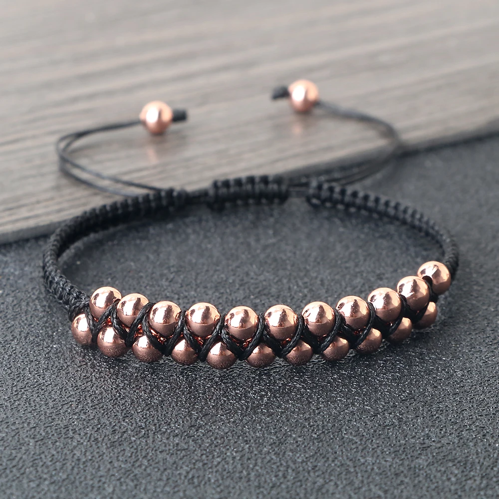 Charm Black Rope Double Layer Copper Beaded Bracelet Handmade Braided Thread Bangle For Women Men Fashion Gifts Prayer Wholesale