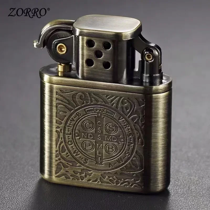 Zorro Kerosene Lighter Grinding Wheel Vintage Retro Metal Constantine Flint Copper Oil Gasoline Lighter Antique Series Lighter