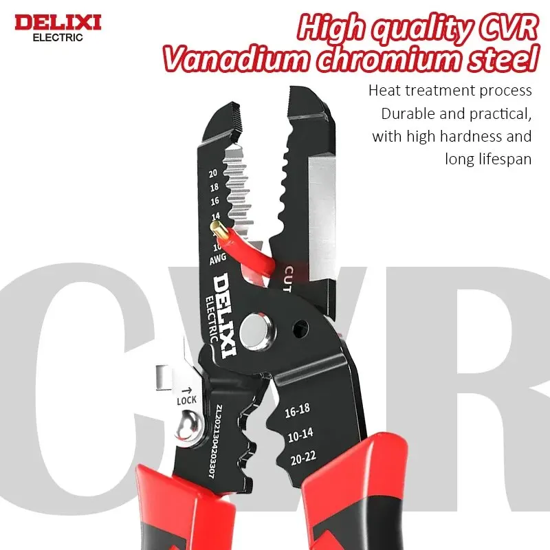 DELIXI ELECTRIC Wire Stripping Pliers Wire Pressing Pliers Wire Cutting Pliers 8-inch Multifunctional Pliers for Electrician.