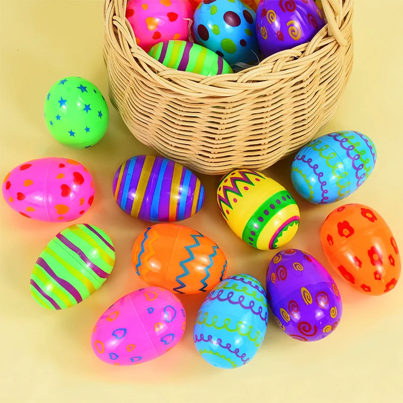 12pcs Easter Plastic Eggs Fillable Colorful Easter Bunny Eggs Candy Packaging Boxes Happy Easter Party Home Decoration Kids Gift