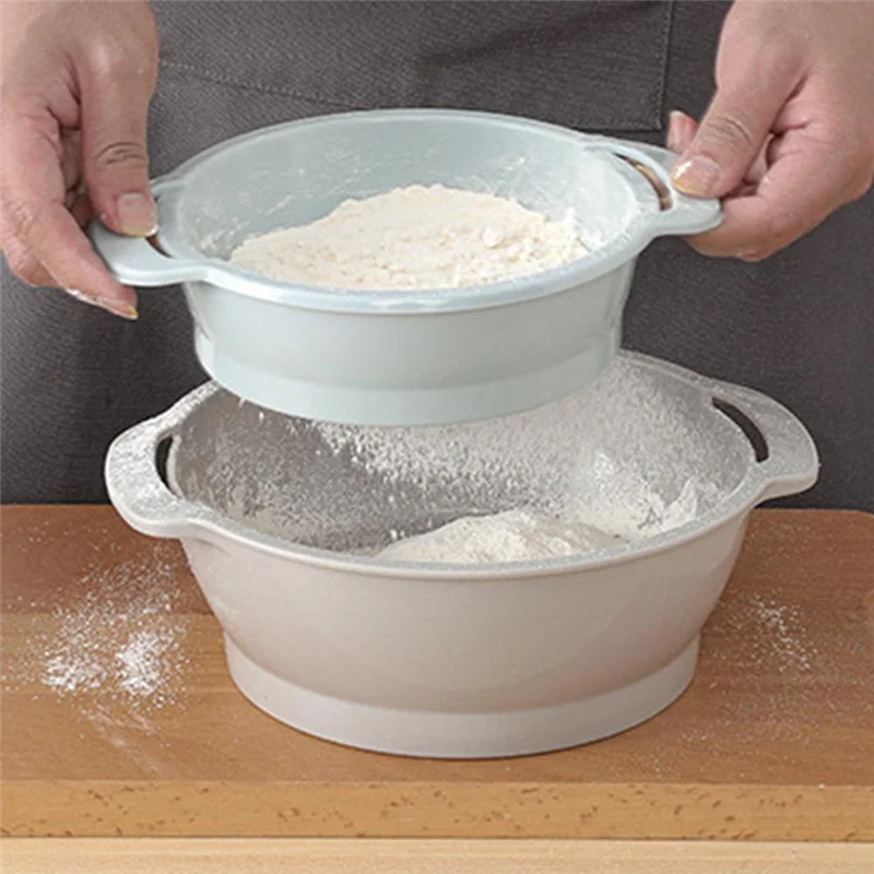 Peneira de farinha de cozinha a78u, peneira de açúcar semiautomática portátil, agitador de pó, economia de espaço, ferramenta de cozimento de cozinha