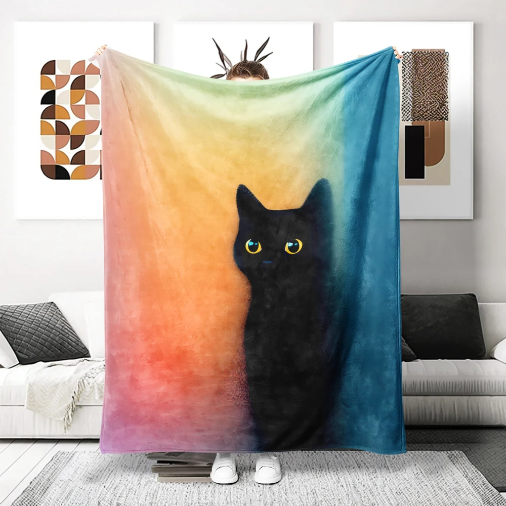 Black Cat Gradient Wall Eyes Super Soft Flannel Blanket Fuzzy Warm Throw Blanket for Bed Couch Cozy Plush Bed Cover All Season