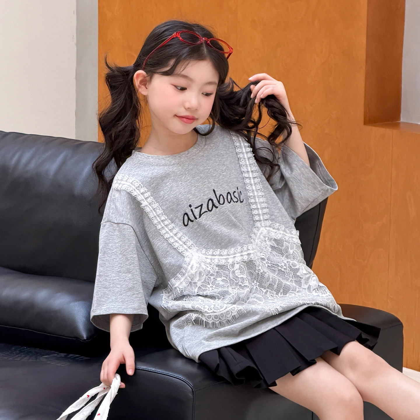 Girl's Short Sleeve T-Shirt Korean Fashion Cute Top Unique Beautiful Style for Big Kids 2026 New Trend