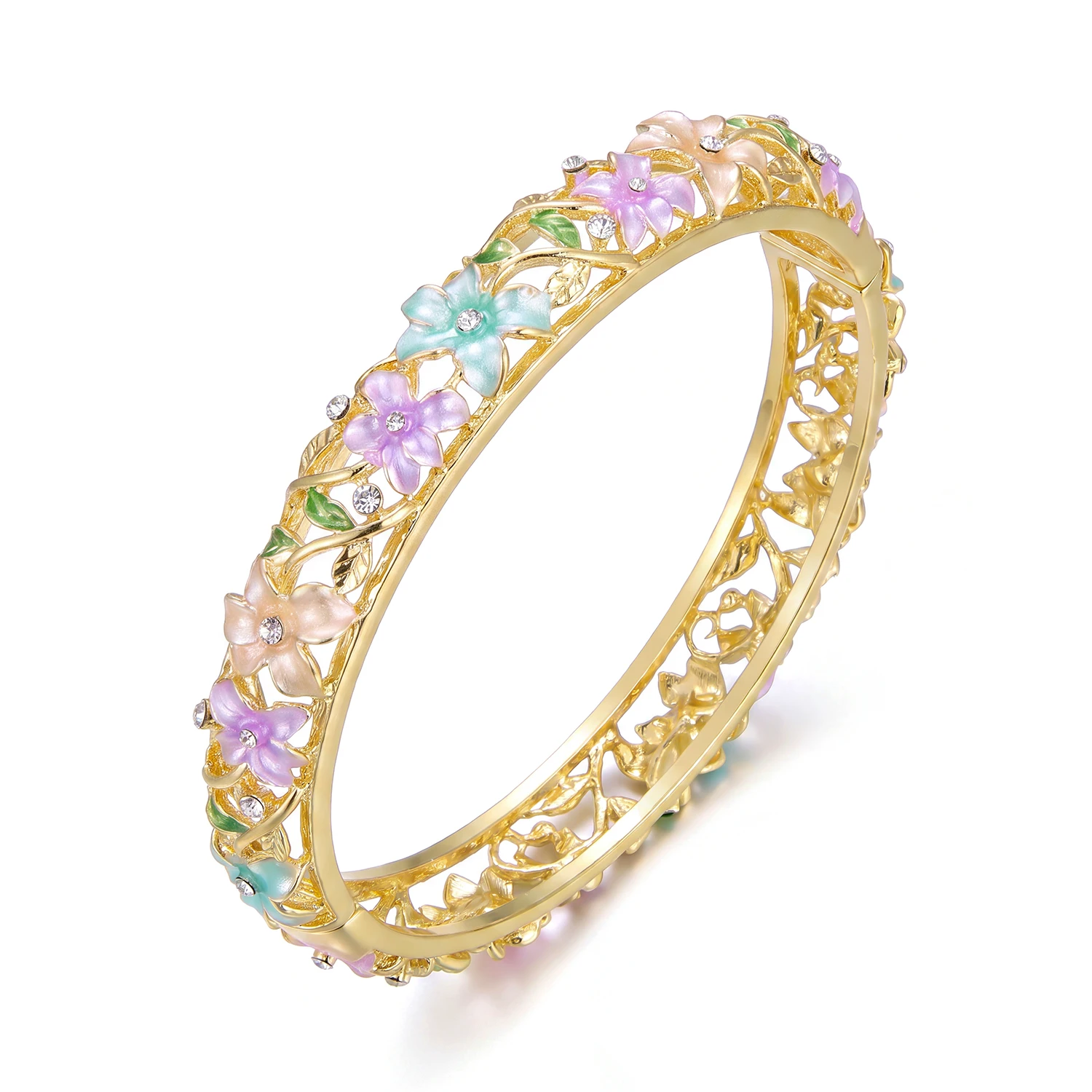 2pc Vintage Enamel Flower Bracelet & Ring Set for Women