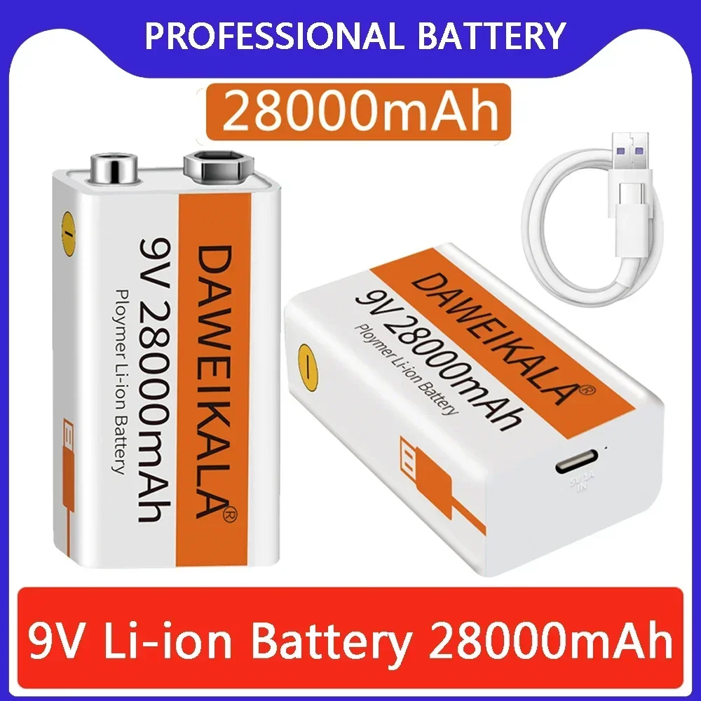New 9V battery 28000mAh li-ion Rechargeable battery Type-C Battery 9v for Multimeter Microphone Toy Remote Control