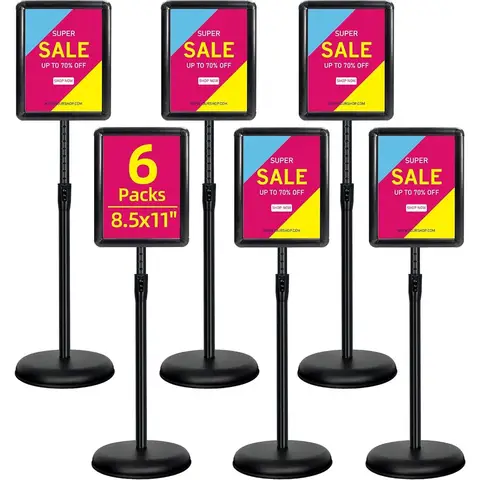 6-pack bordhouderstandaard voor display 8,5x11 inch - verstelbare vloerstaande bordhouder - voetstukposterstandaard met verticaal