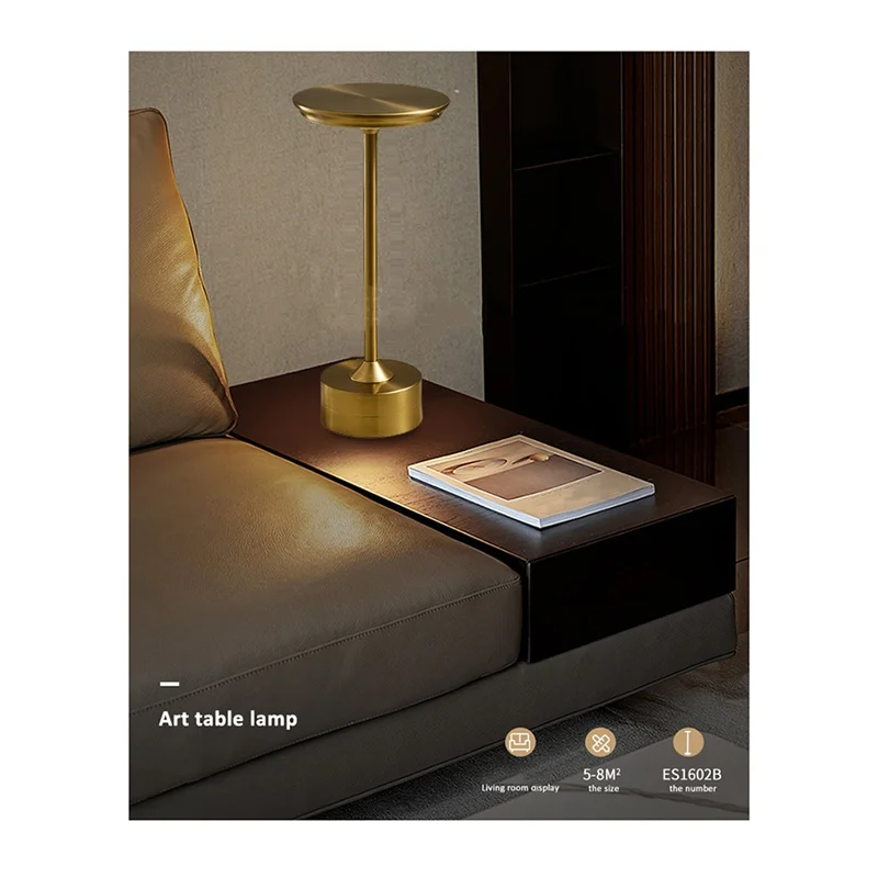 

BAAG-1Set Simple Retro Desk Lamp Restaurant Bar Decor Touch USB Rechargeable Desk Lamp Ambient Light Gold