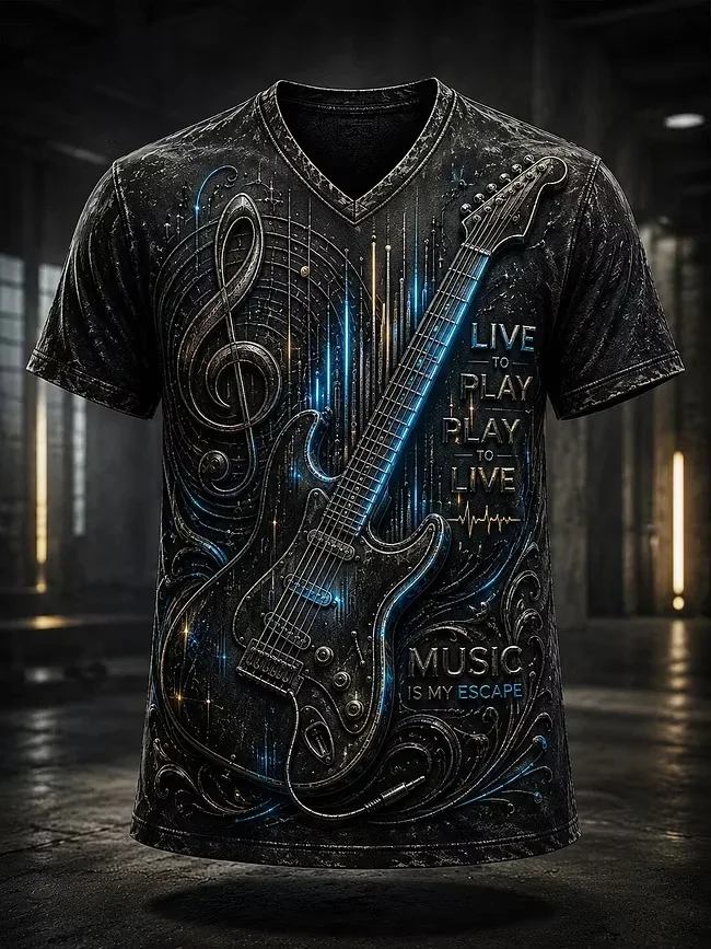 Viking Rune Octopus Pattern Graphic Print Mens V Neck Short Sleeve T Shirt Mythical Creature Casual Tops