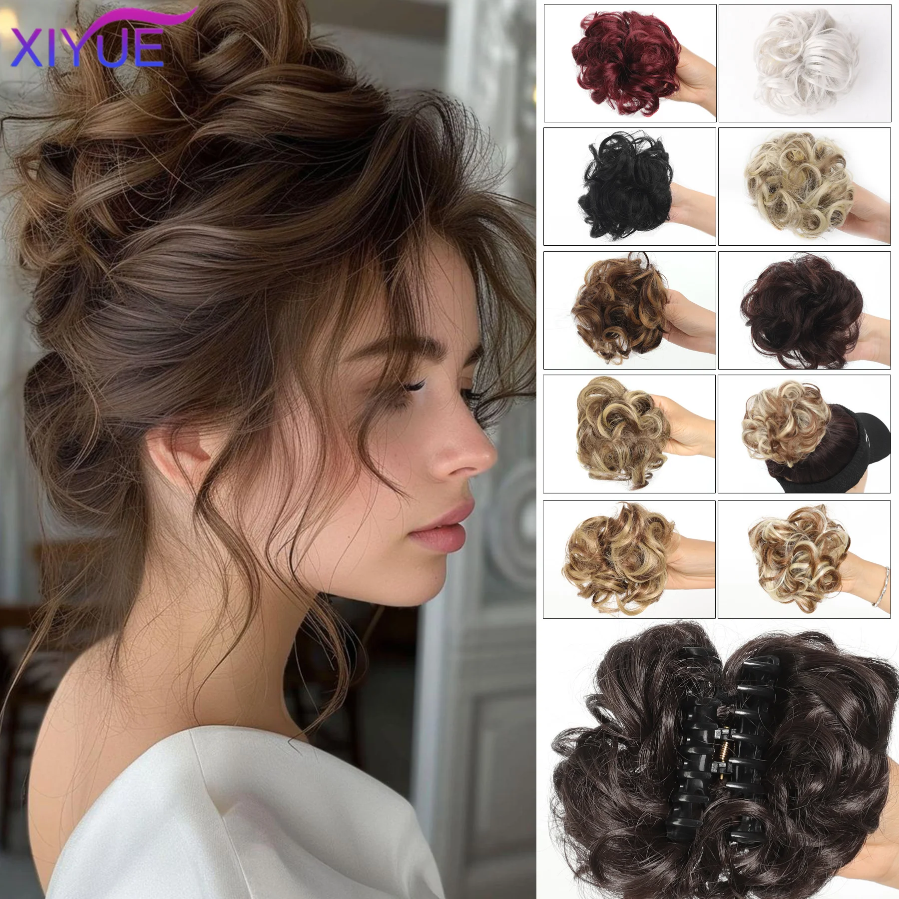 XIYUE Synthetic Messy Hair Bun Extensions Big Curly Elastic Hair Scrunchies Hairpieces Chignon Donut Updo Hair Pieces for Women