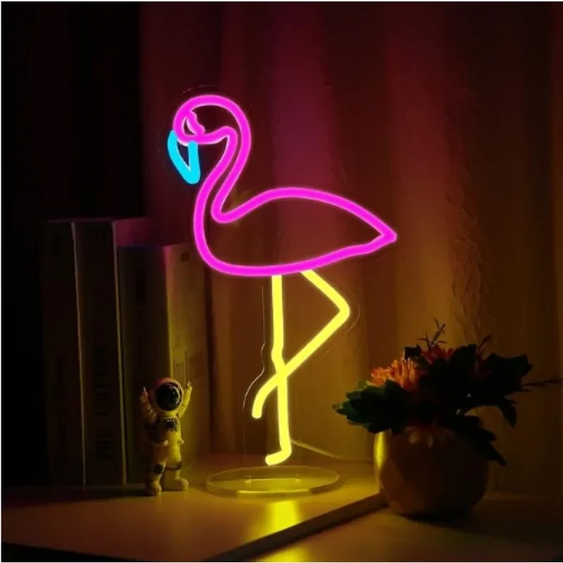 Flamingo Neon Sign Cool occhiali da sole supporto alimentato tramite USB incluso LED Light dimmerabile Wall Girls Bedroom Decoration