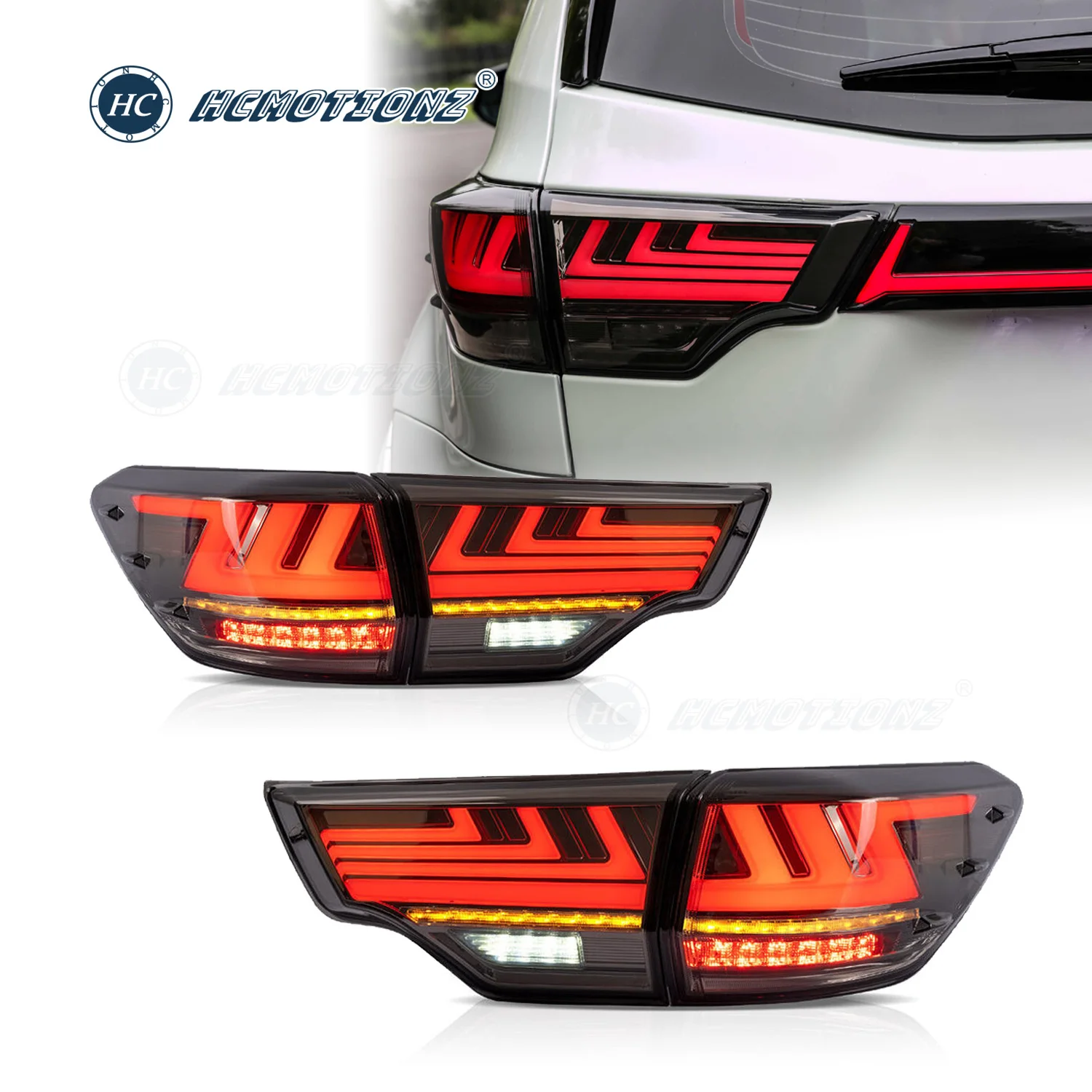 

HCMOTIONZ Tail Lights for Toyota Highlander 2014-2019 Kluger LED Rear Lamps Assembly Animation DRL Animation Dynamic