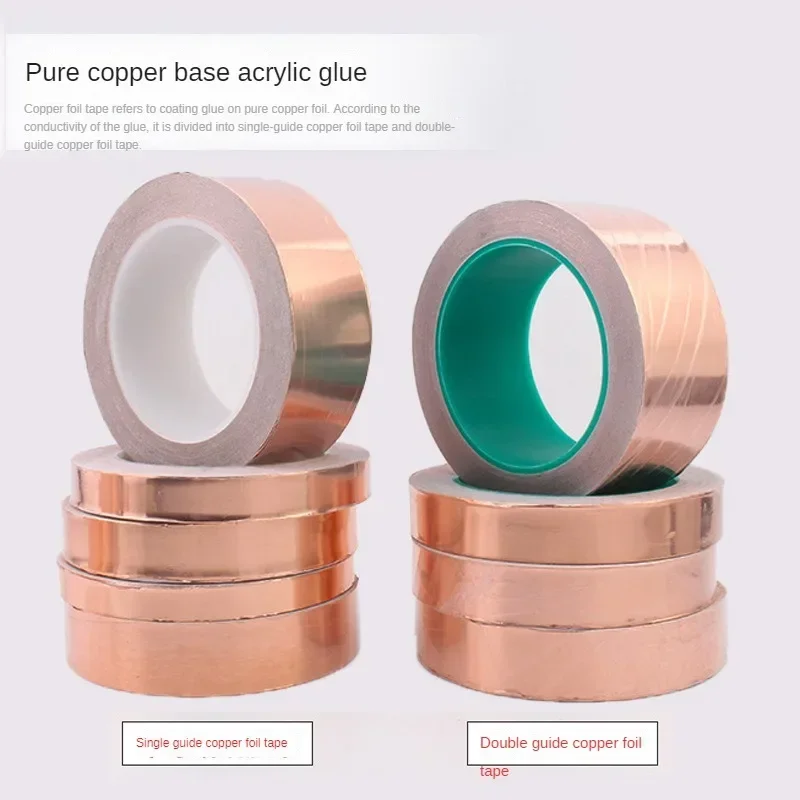 Adhesive Conductive Copper Foil Tape 5/6/10/15/20/25/30/35/40/50mm Single/Double Sided Conduct Copper Foil Tapes Length 20M