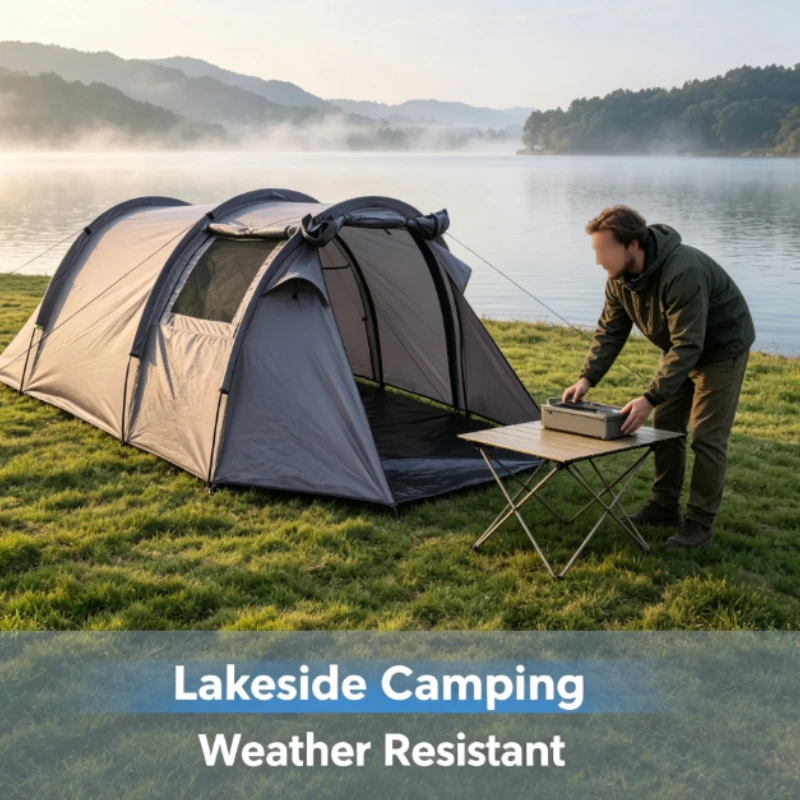 Large Tunnel Camping Tent With Double Door And Vestibule For Outdoor Hiking Sleeping Shelter Family Trip Adventure