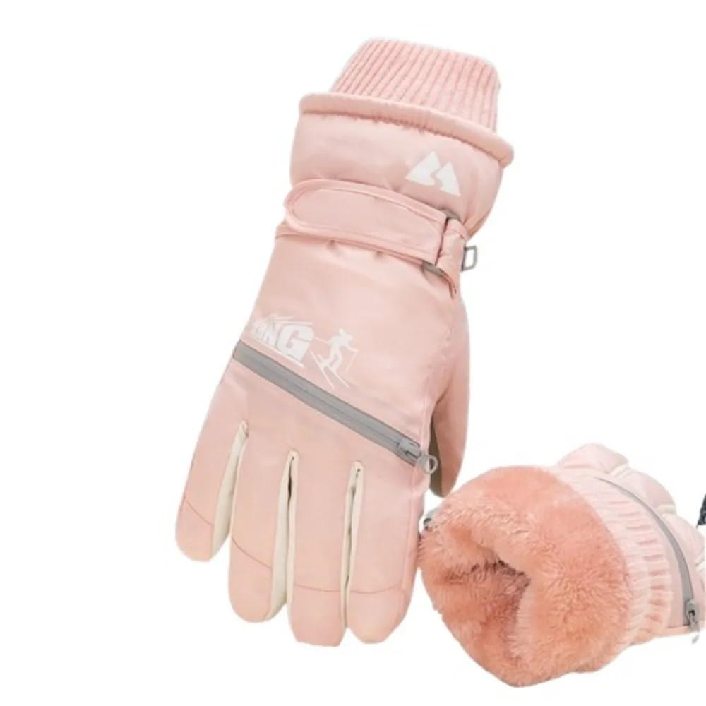 

Touch Screen Full Finger Gloves Portable Plush Snow Warm Gloves Anti-lost Lanyard Windproof Ski Warm Gloves Snowmobile