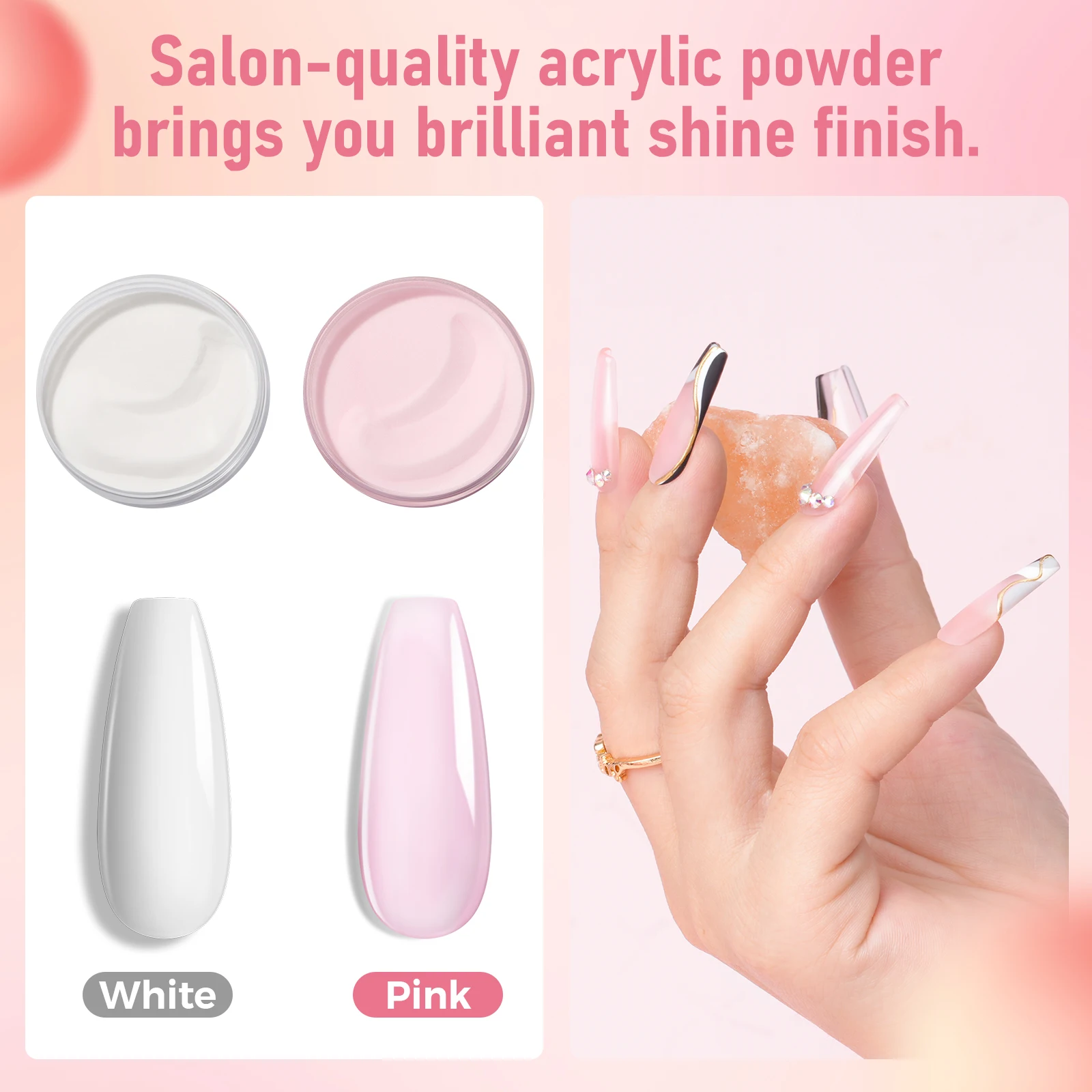 

ROSALIND Acrylic Crystal Powder Extension Nail Manicure Powder Nail Art Extend Builder Nail Extension-Pink White Finger Extend