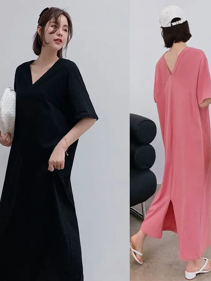 Grande taille 300 Pou Long Dr femmes été nouveau Sle 200 Pou coréen ample genou longueur ort-Sve t-shirt Dr