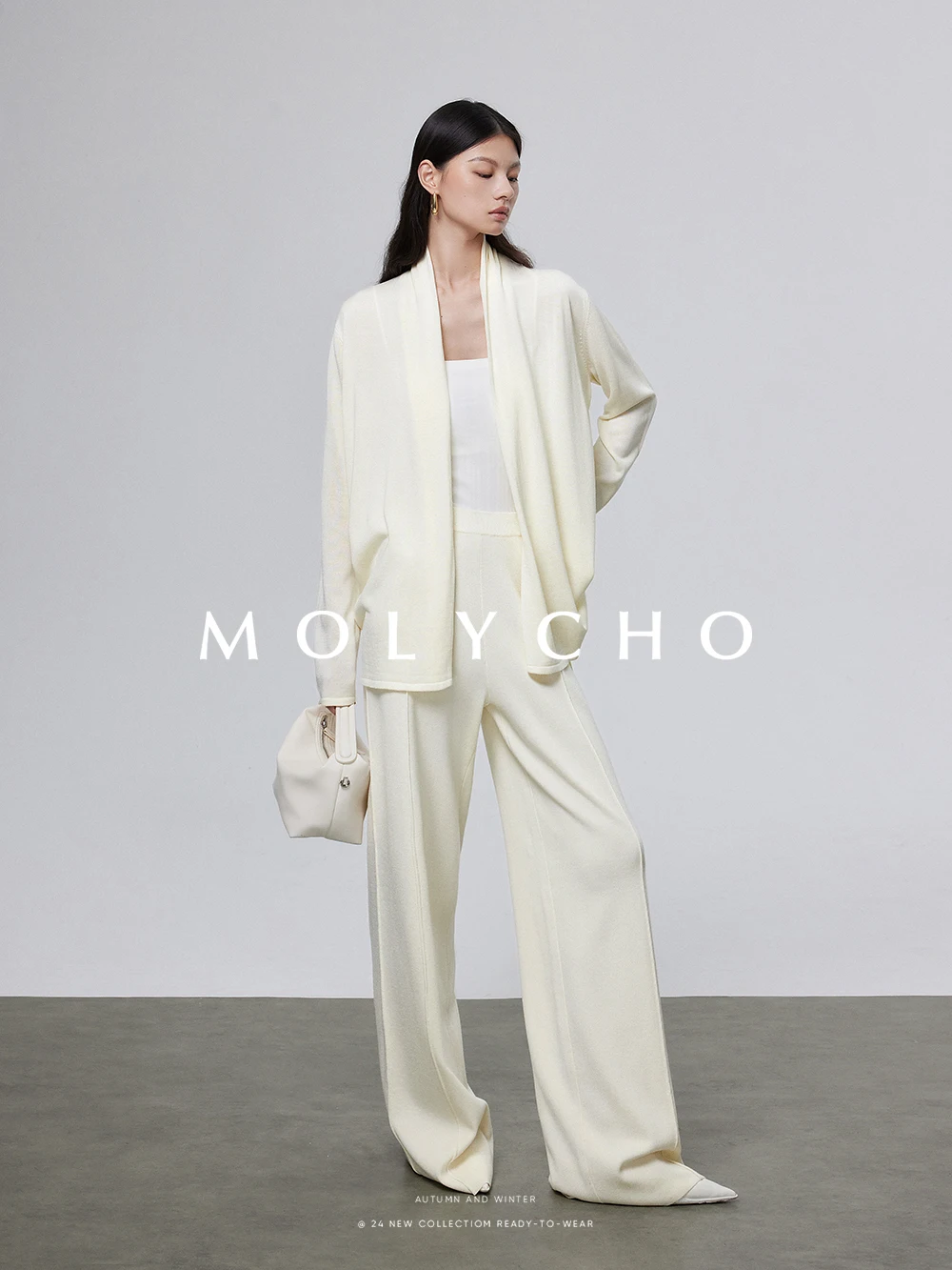 2026 Wool Elastic Waist Knitted Wide-Leg Pants for Women Winter High-Waisted Straight Loose Floor-Length Casual Pants