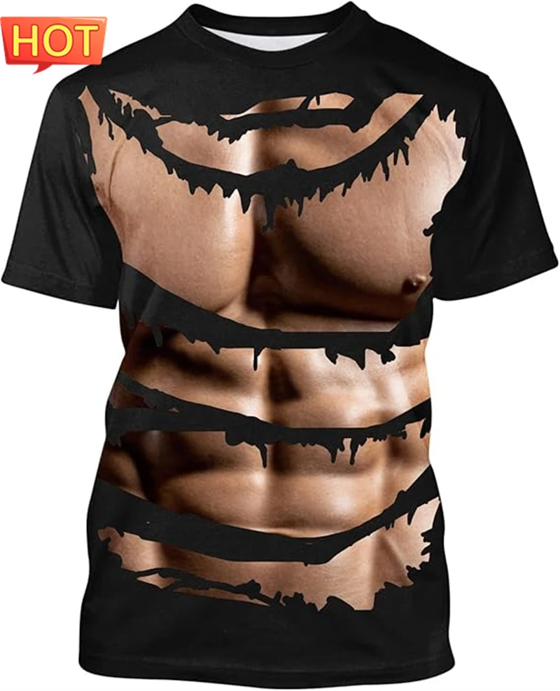 

Muscle Body 3D Print T-Shirt Summer Spring Men O-Neck Short Sleeve T shirt Casual Oversized Tops Trend Streetwear Men Clothing