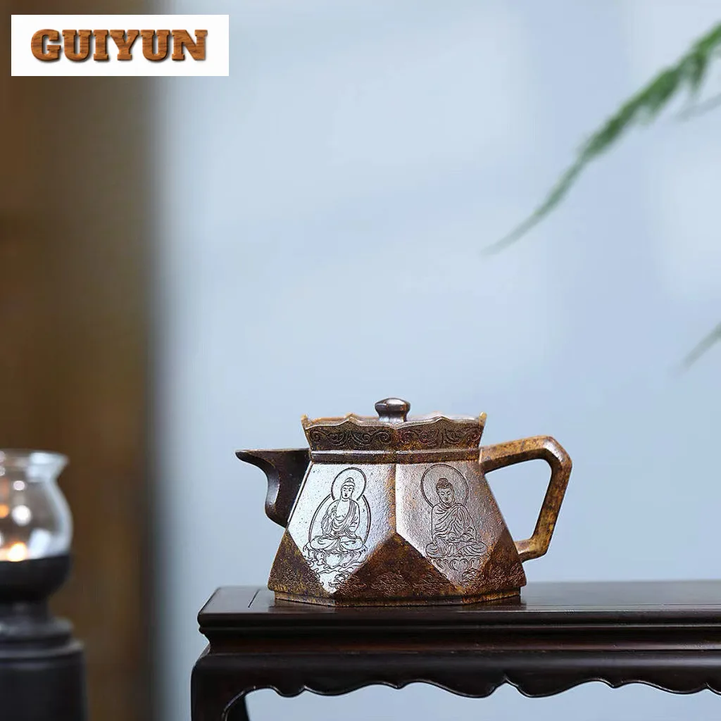 

310 мл Чайники ручной работы Исин из фиолетовой глины Ручная работа Алмазная шляпа монаха Горшок Сырой руд Киль Золотой песок Грязь Чайник Чайник Zisha Чайный набор