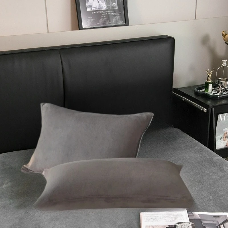 2025 New autumn and winter new milk velvet solid color simple, soft and skin friendly single pillowcase, a pair of pillowcases