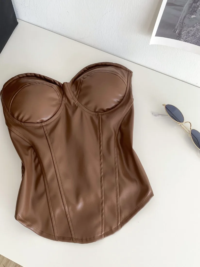 Foamlina solide haut court sans bretelles pour les femmes nouveau Chic poitrine rembourré sans manches mince plissé élastique dos Club fête bustiers