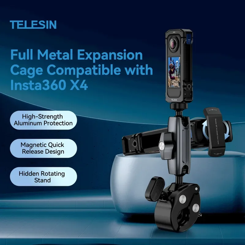 Marco vertical TELESIN: carcasa de aluminio ultraligera para cámara de acción Insta360 X4