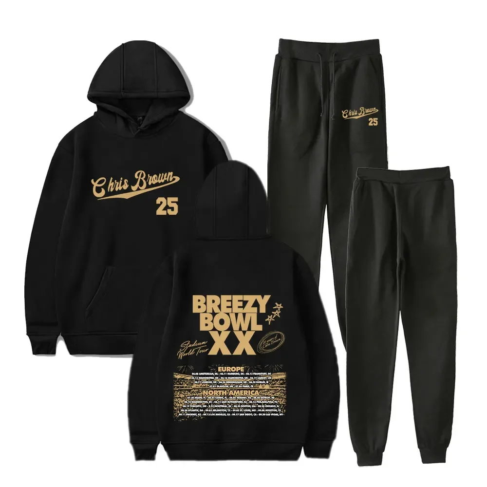 

Chris Brown Breezy Bowl XX Tour 2025 Men's Sportswear Set Casual Tracksuit Two Piece Set Sweatshirt+Sweatpants Sports Suit