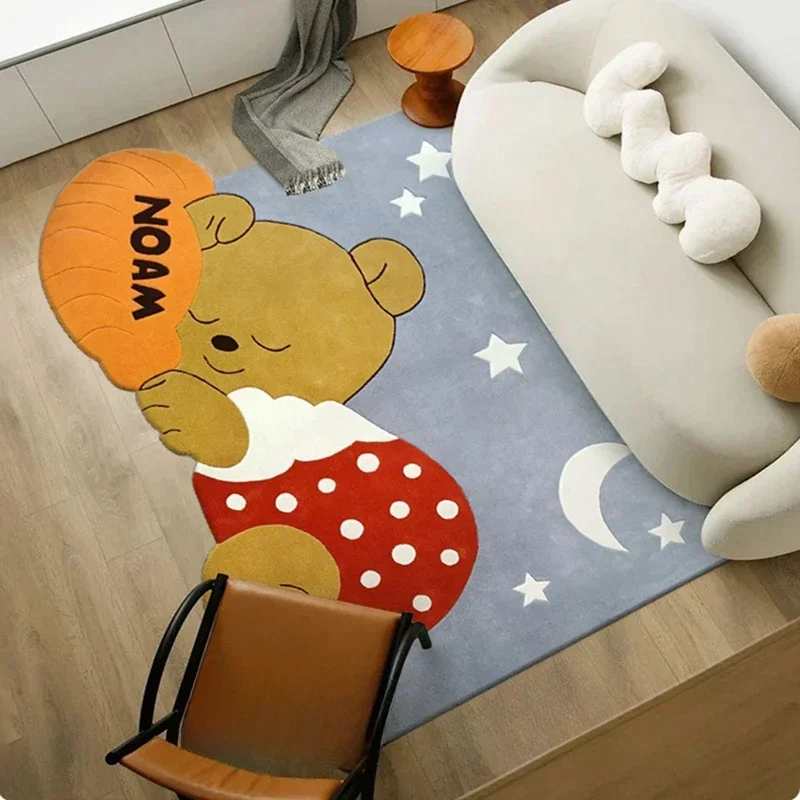 Irregular shaped children's room, coffee table, bedroom, bedside carpet, cute boy cartoon computer