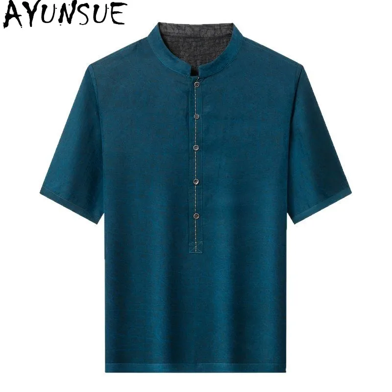 

Мужская рубашка AYUNSUE из 100% натурального шелка тутового шелкопряда, летняя, с коротким рукавом, воротником-стойкой, свободного кроя, двусторонняя, с возможностью носить наизнанку