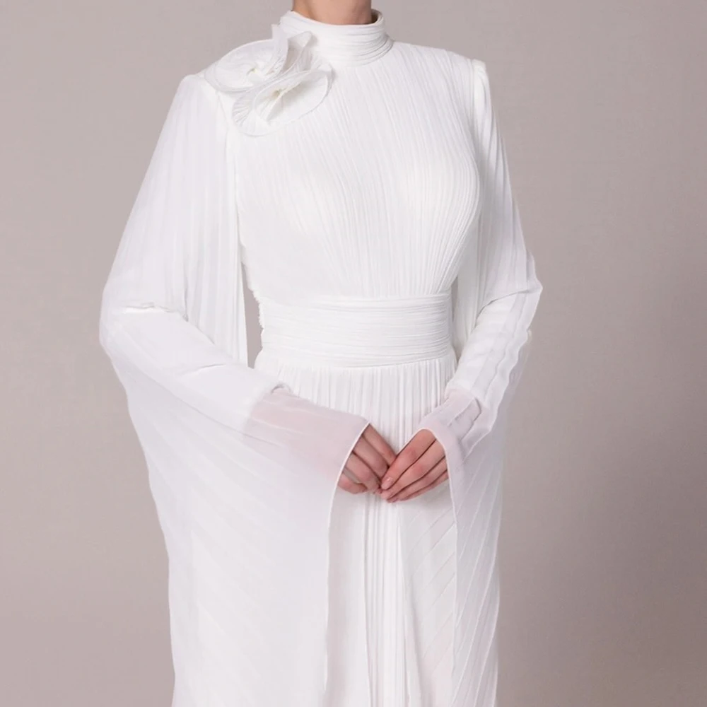 Robe de soirée trapèze personnalisée, longueur cheville, col haut, manches longues, robe de bal Simple, drapée plissée, décontractée, à la mode