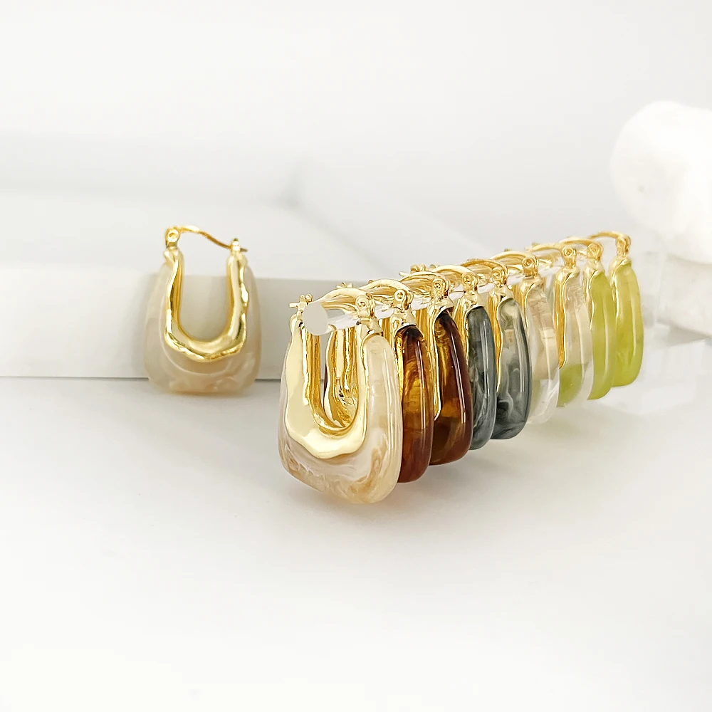 Peri\'sBox French Exaggerated Chunky Transparent Hoop Earrings For Women Multicolor Resin Acrylic Thick U Shaped Hoops Earrings