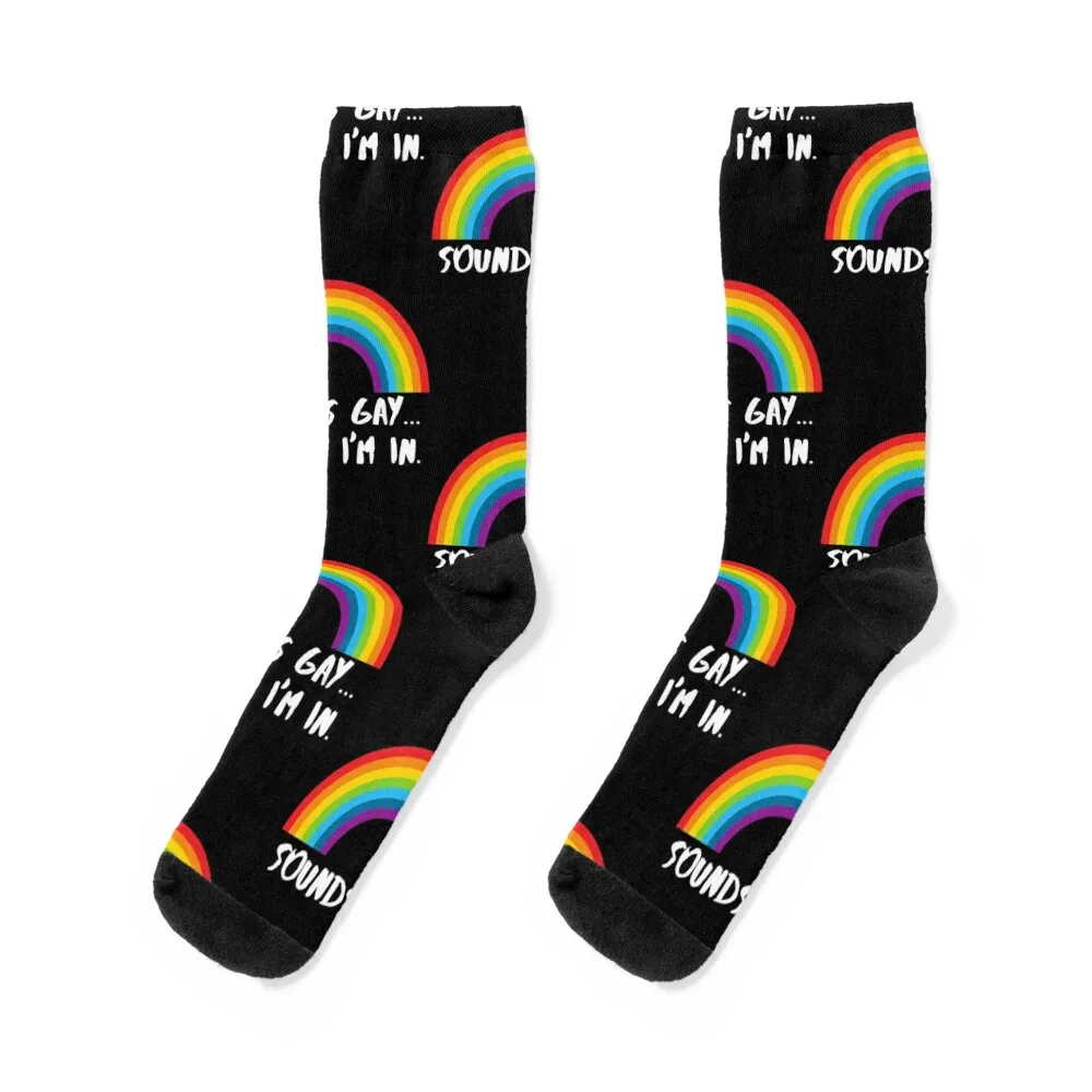 

Sounds Gay Im In Funny Gay Pride Shirt LGBT Rainbow Socks funny sock snow funny gift Socks Men Women's