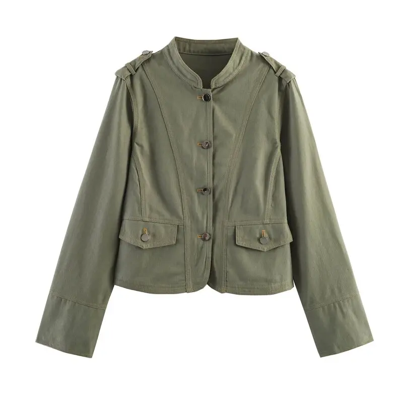 Spring Summer 2026 Women's Long Sleeve round Neck Blouse Elegant Tailored Coat Drapey Stitching New Arrival Commute Style