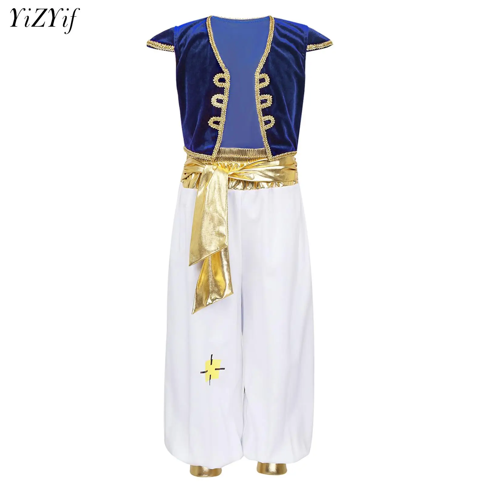 

Kids Boys Mythical Arabian Prince Costumes Cap Sleeves Vest Waistcoat Pants Outfits Halloween Cosplay Fancy Dress Up Performance
