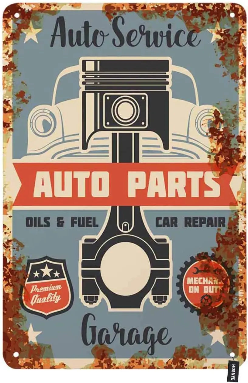 HOSNYE Auto Service Tin Sign Parts Repair Garage Vintage Metal Tin Signs for Men Women Wall Art Decor for Home Bars Clubs Cafes