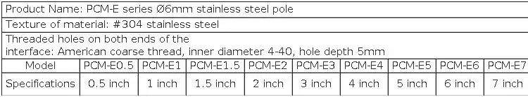 Pcm-s PCM-E Series Cage Support Rod Extension Diameter M6 Cage System Extension Rod Optical Experiment Stainless Steel Support