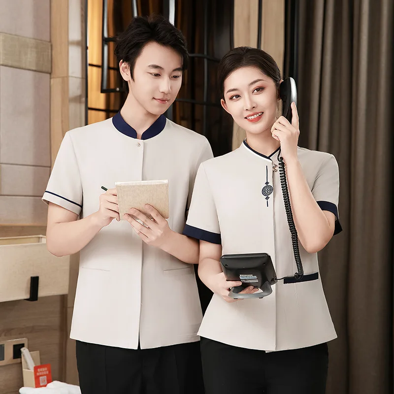 

Рабочая униформа для уборки отеля, женская летняя униформа с короткими рукавами для уборки отеля, топ для уборки тети