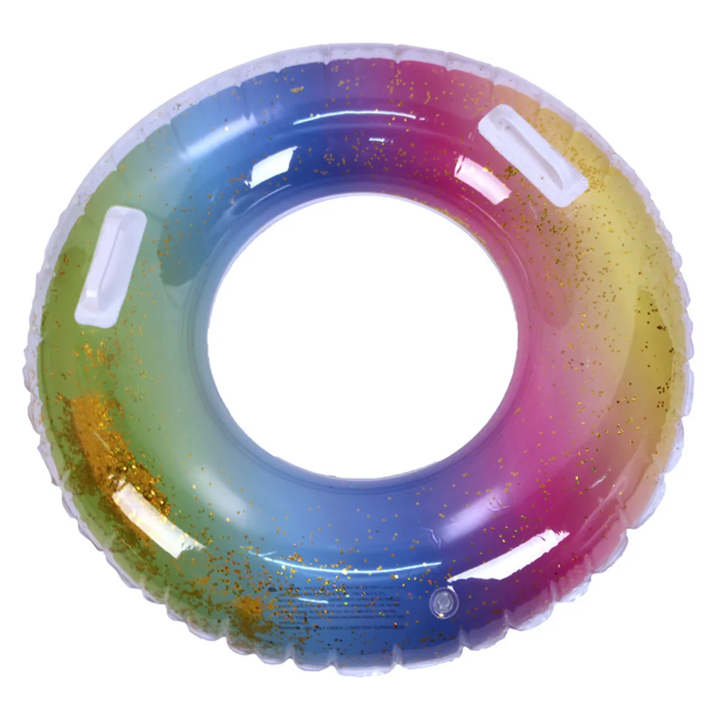 

Sequins Gradient Rainbow Inflatable Swim Ring 70cm Durable Safety Float Seat Practical for Pool Beach Lake Swimming Aid