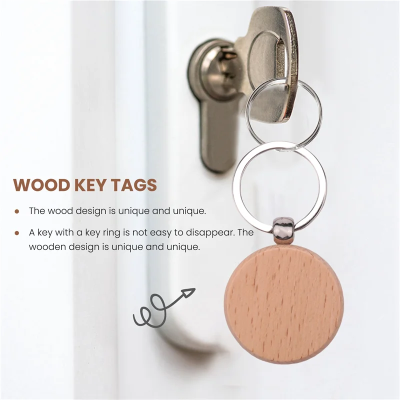 100Pcs Blank Round Wooden Key Chain Diy Wood Keychains Key Tags Can Engrave Diy Gifts XT