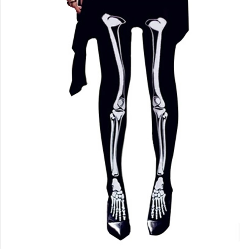 Halloween Skelett Kostüm Footed Strumpfhosen Frauen Lustige Scary Strümpfe Schädel Druck Strumpfhosen Leggings für Cosplay Partei Dropship