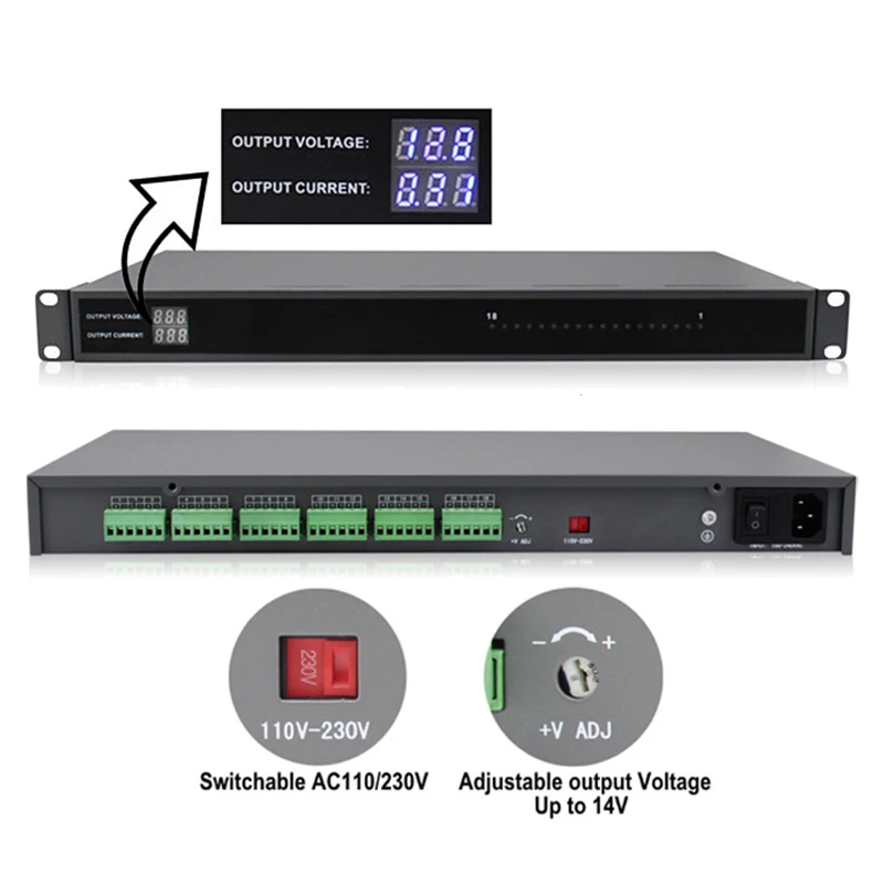 High Quality Multiple Output 12V 18CH DC Rack Mount Power Supply Power Distribution Unit