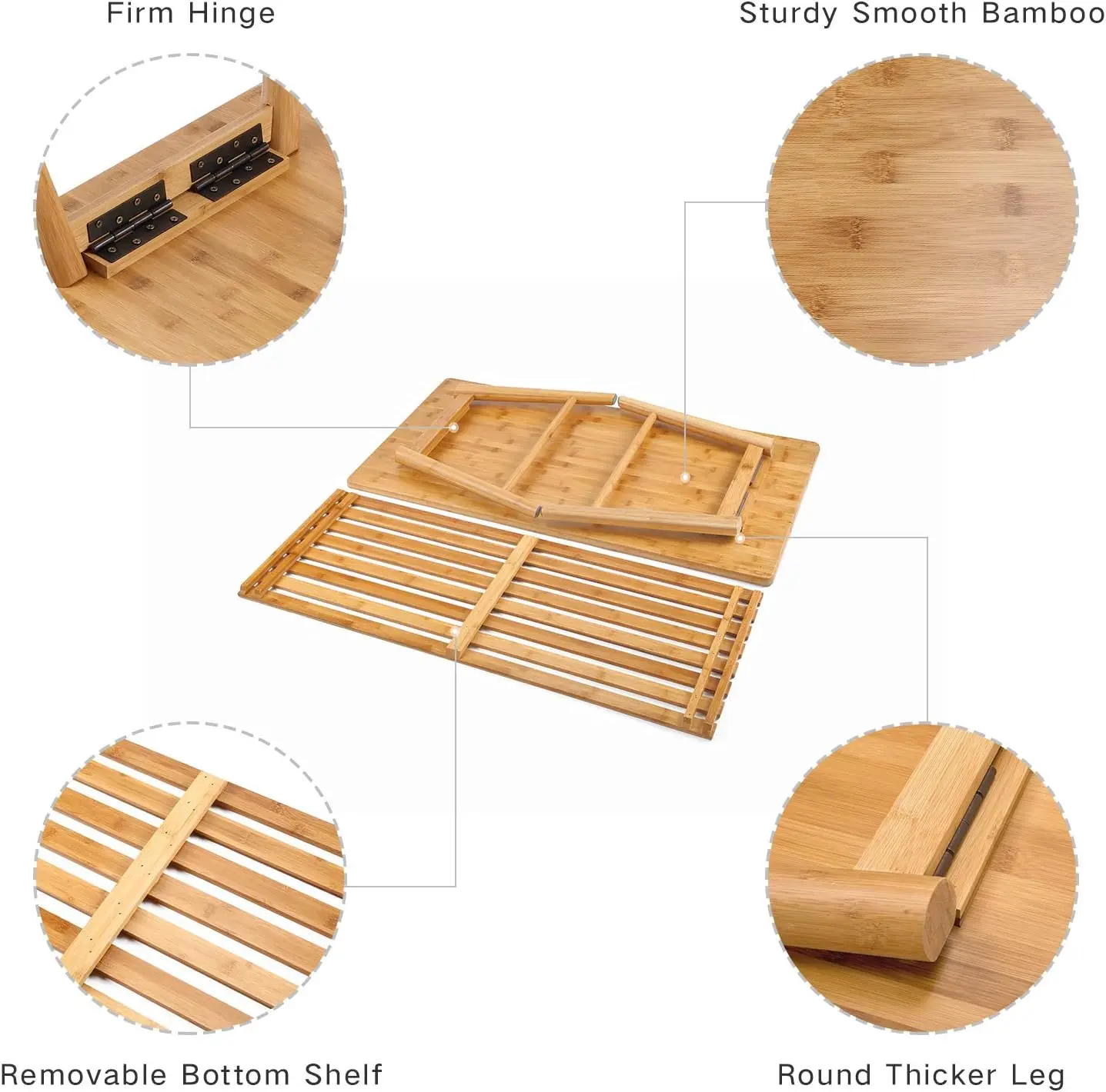 Table basse en bambou pliable avec étagère de rangement ouverte, bureau du milieu du siècle, support TV, table centrale pour meubles de salon