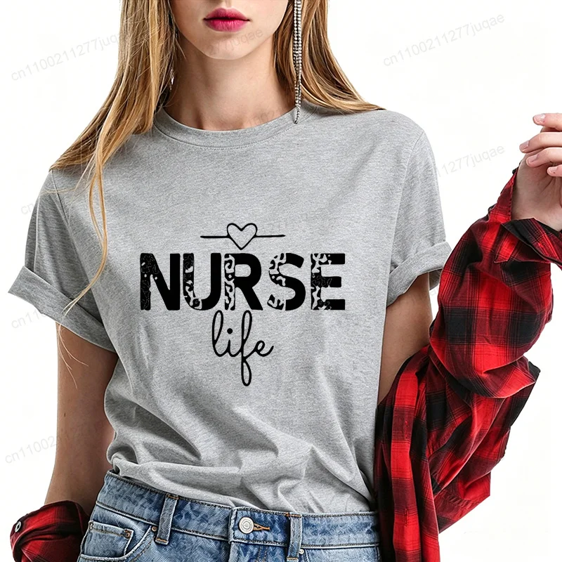 Women Nurse Life Graphic T‑Shirt Nurse Needle Heart Print Short Sleeve O‑Neck Tees Female Casual Nurse Appreciation Gift Tops