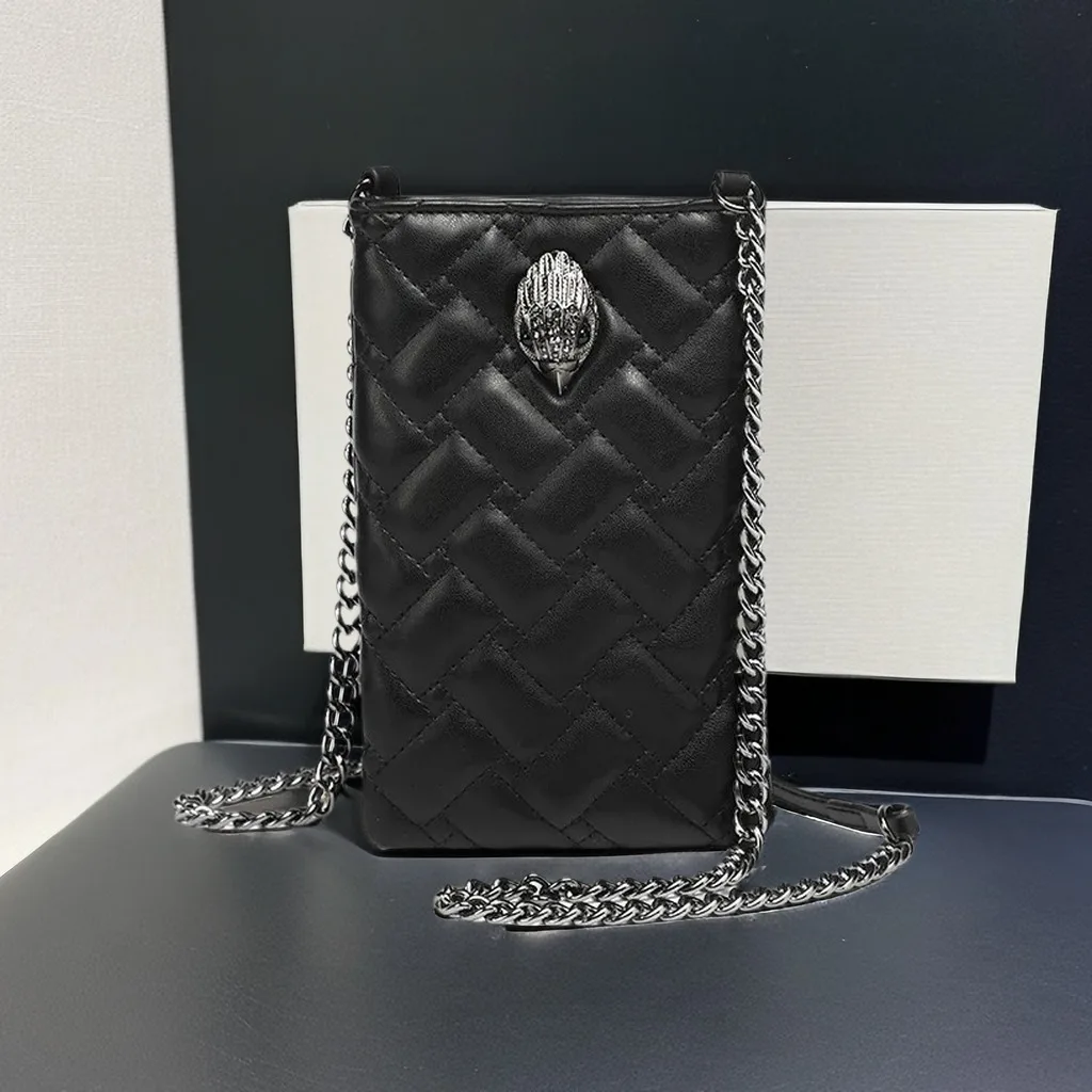 

New Women Mobile Phone Bag With Diamond Grid Chain Shoulder Bag Brand Metal Eagle Head Crossbody Bag Purse 2024