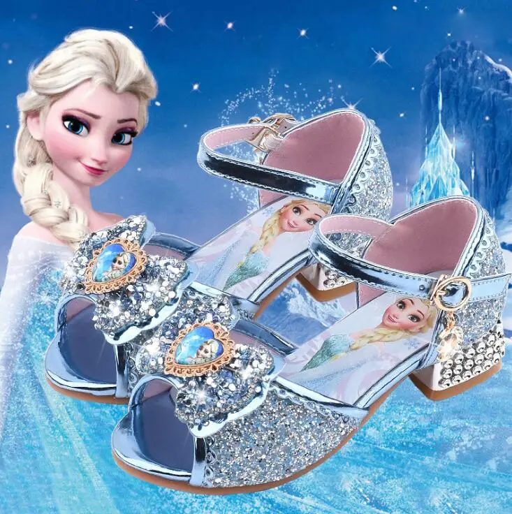 Disney Girls Sandals Frozen 2 Elsa Princess Shoes Little Girls Crystal Shoes Children High Heels Catwalk Show princess  Shoes