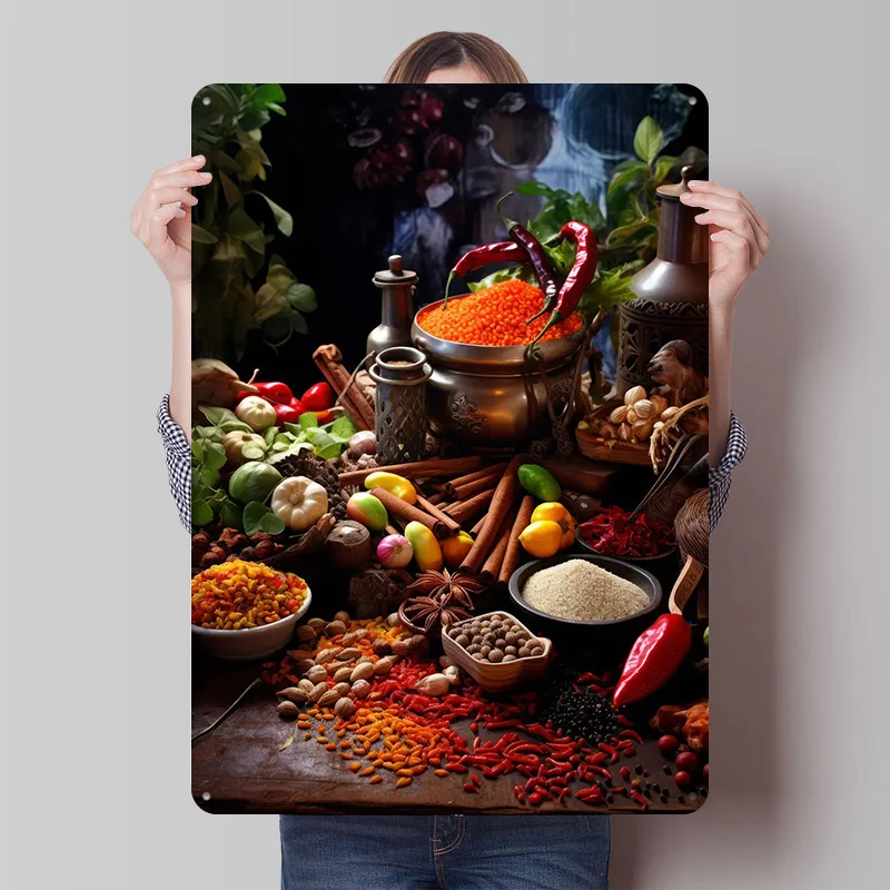 Kräuter und Gewürze 9 Metallposter Individuelle Wandkunst Retro Vintage Blechschilder für Männerhöhle Schlafzimmer Dekoration Gaming Wand-Deko
