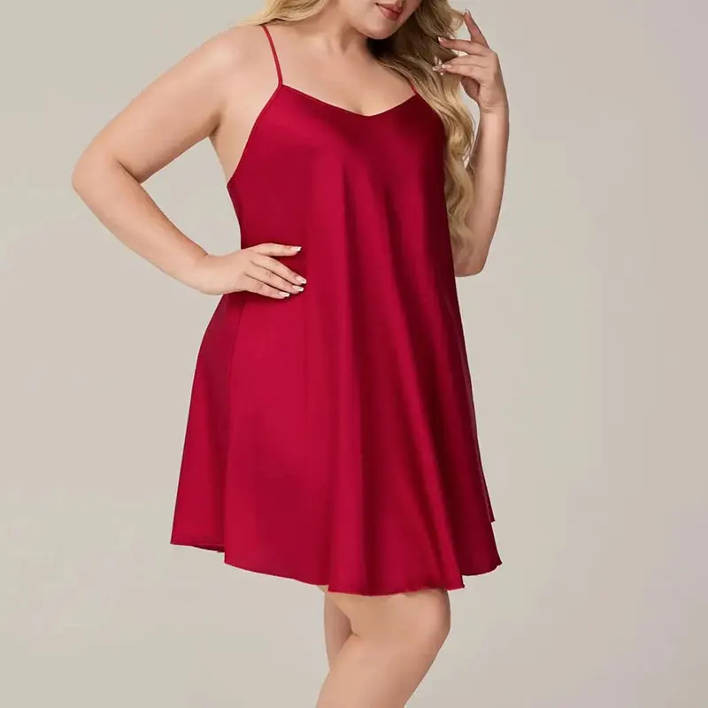 

Однотонная ночная рубашка из атласного шифона больших размеров с женской простой короткой ночной рубашкой на бретельках для домашней одежды