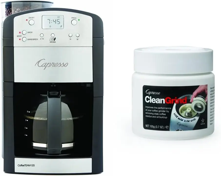 Cafetera digital de 10 tazas con molinillo de rebabas cónico, jarra de vidrio, negra, 15,5" x 9,5" x 9,75"