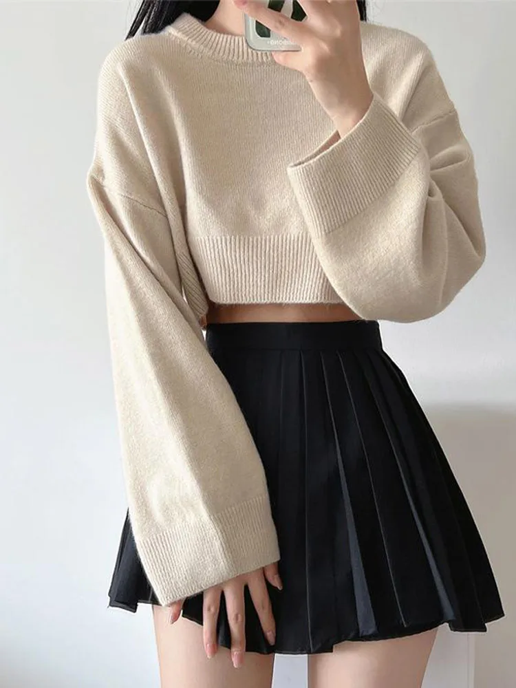 Casual Female Knit Pullover Loose All-match Simple Lady Short Tops Crop Top Sweater Women 2024